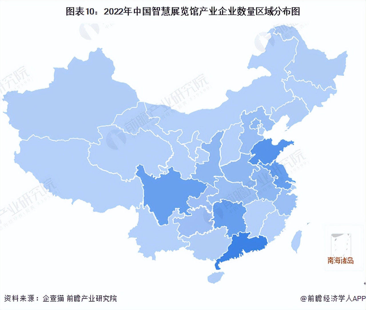 2022年中國智慧展覽館產業企業數量區域分布圖